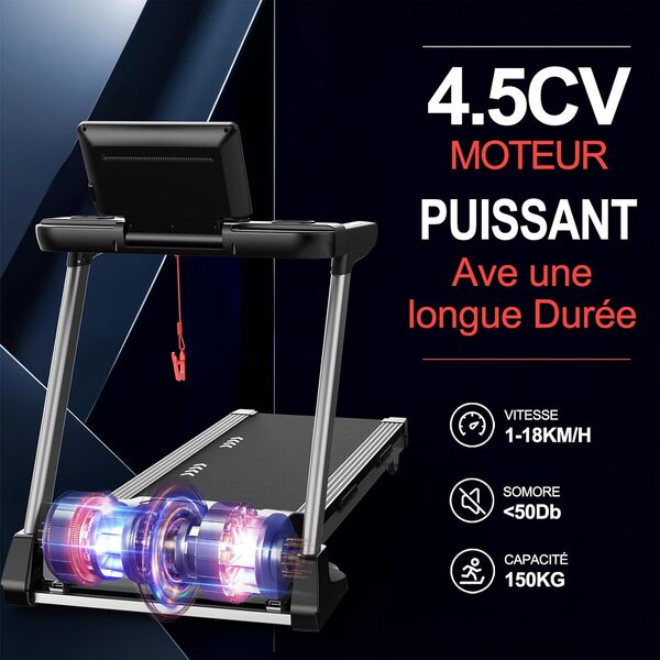 CharonFit Tapis de Course Pliable: avec Inclinaison Automatiqueà 18/20 Niveaux Jusqu'à 18/20 km/h - Moteur de 4.5/5,25 Chevaux, Capacité de Charge 150/160kg, APP Compatible