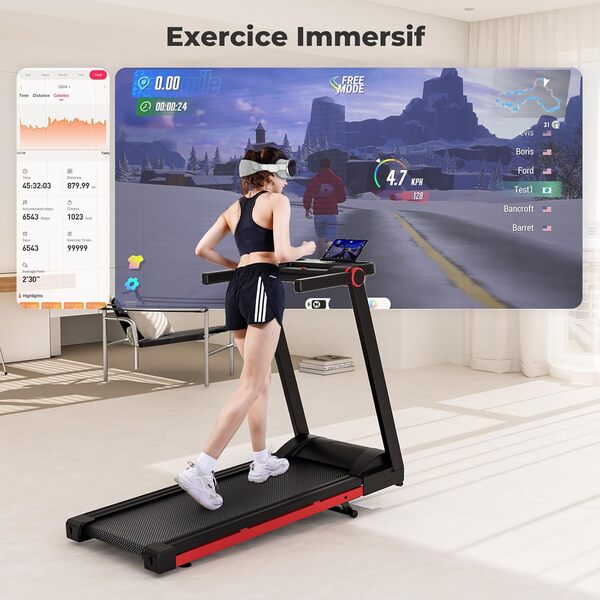 DeerRun Raceable Tapis de Course Pliable Adapté aux Appareils Portables de Haut-Tech, Tapis de Course Inclinable Max158kg sous Le Bureau, Tapis Roulant avec AI Surveillance et Courses Multi-Coureurs