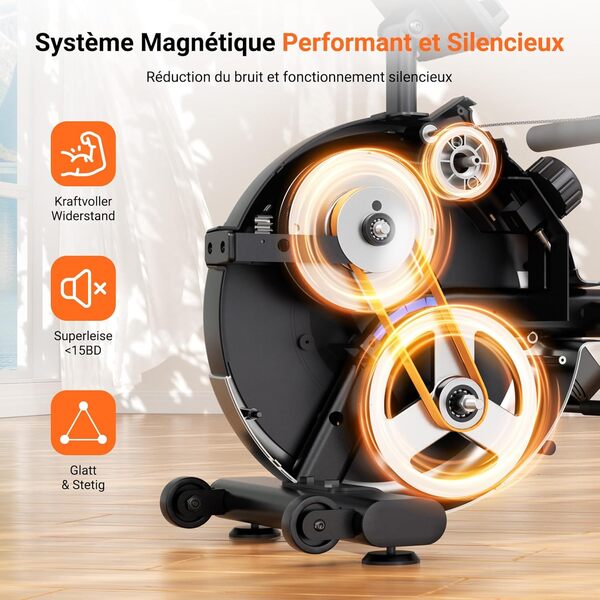 Rameur d'appartement avec Réservoir d'eau 6 Niveaux de Résistance écran LCD Multifonction Support de Tablette réglable Capacité de Poids 150KG