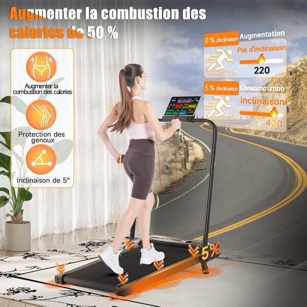 Tapis de Course Pliable avec Pente Réglable 7% – Tapis Roulant Électrique Silencieux 8 km/h, Moteur 2,5HP, Surface Large 40cm, Cadre Renforcé, Écran LCD, Charge 130kg – Maison & Bureau