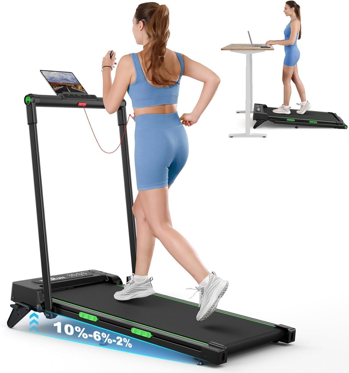Test du tapis de course pliable 3 en 1 vert, idéal pour le bureau à domicile