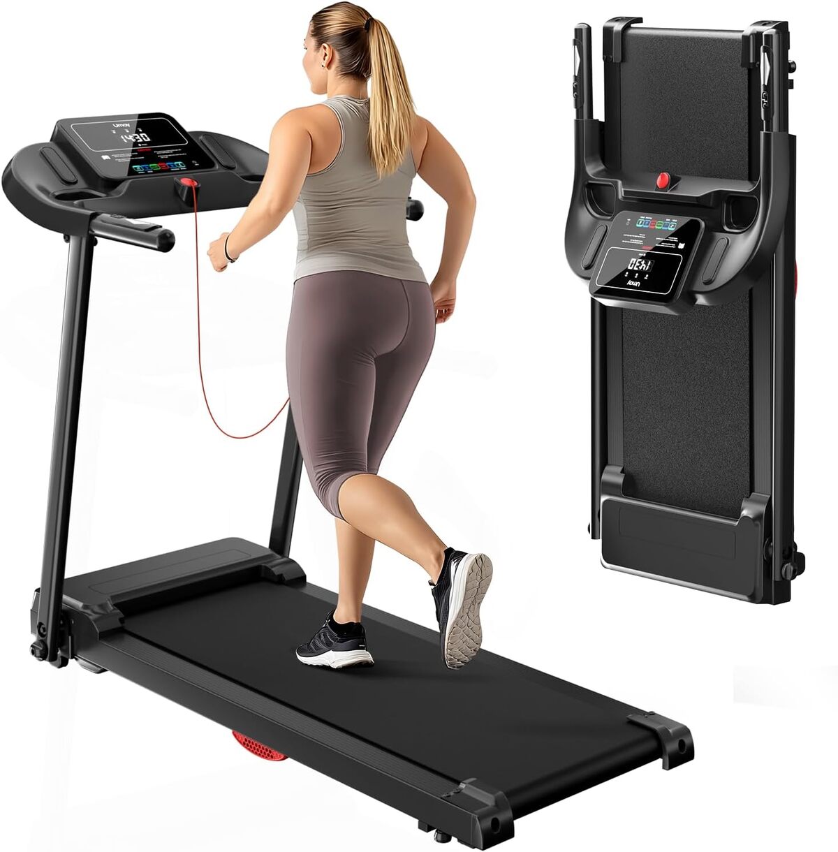 Tapis De Course UMAY Pliable Avec Inclinaison électrique 20 Niveaux - Vitesse Max 14 Km/h, Moteur 3.5 CV, Charge Max 180 Kg - Idéal Pour La Maison