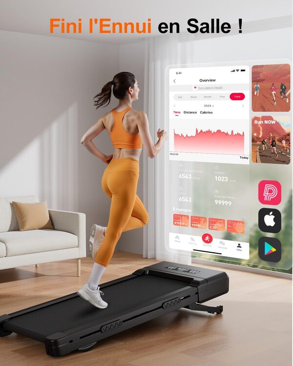 Superun Raceable Tapis de Course Adapté aux Équipements de Haut Technologique, Max 159KG Capacité Tapis de Marche avec Cours de Formation, APP Contrôle Walking Pad avec Courses Multi-Coureurs