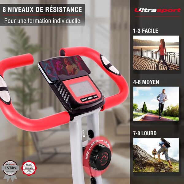 Ultrasport F-Bike Vélo d’Appartement Pliable I Vélos d'Appartement Extra Silencieux jusqu'à 130 kg avec Selle Confort, Velo d Appartement Pliable