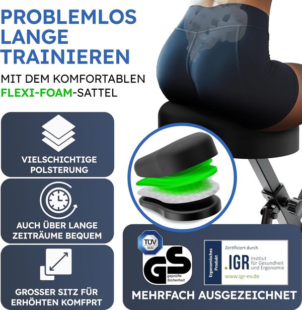 HELDENWERK Vélo d'appartement pliable neuf 2025 - Silencieux et confortable [Selle FlexiFoam Confortable] Supporte jusqu'à 150 kg - Vélo d'appartement - Vélo d'appartement certifié TÜV GS