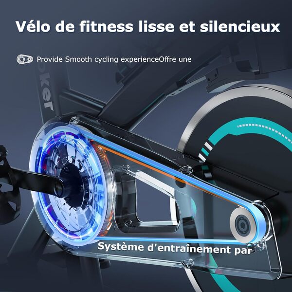 Wenoker Vélo D'appartement，Vélos D'appartement Connecté à une Application，Avec écran LCD, Résistance Réglable, Guidon Réglable et Siège Confortable, Capacité de Charge de 140 kg