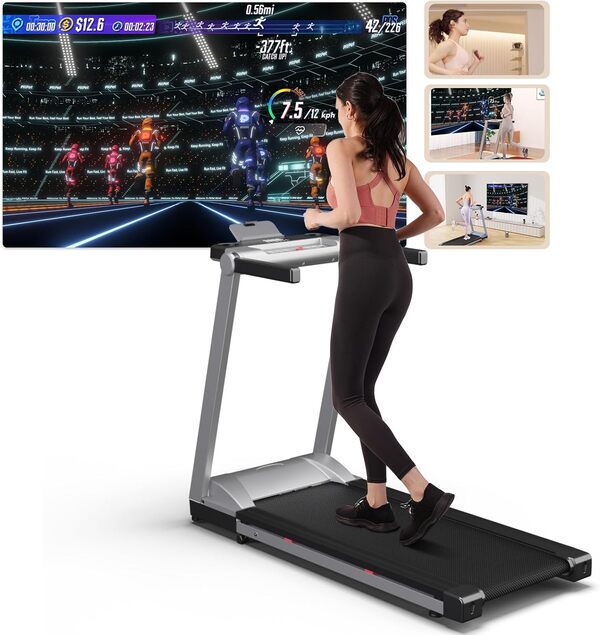 Lacuffy Raceable Tapis de Course Adapté aux Équipements de Haute Technologie, Capacité 158 kg Tapis de Marche Pliable, Tapis Roulant Inclinable avec Cours d'Entraînement et Course Multi-Coureurs