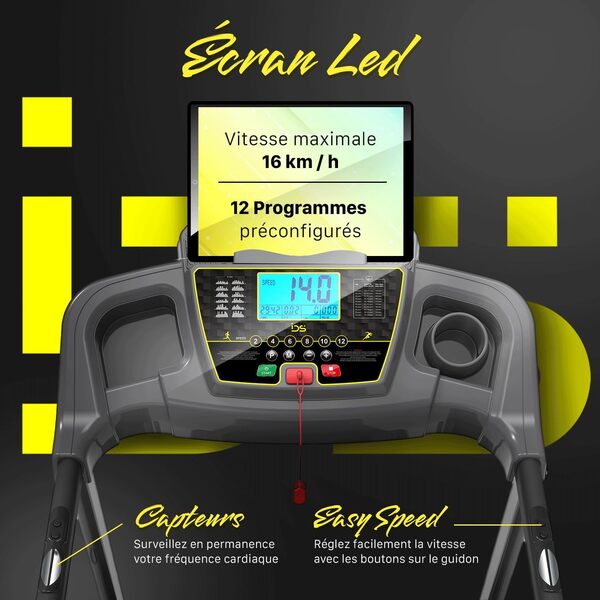 Tapis de Course électrique Pliable IDS G40, 16 km/h, Marque Italienne, Tapis XXL 120x44 cm, Bluetooth, Écran LCD Multifonction, Gain de Place, Garantie Italienne