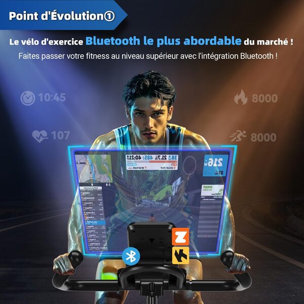 CHAOKE Velo d Appartement Silencieux avec Résistance Magnétique Réglable, Vélo d'appartement avec APP, Vélo d'exercice Moniteur LCD, Siège Confortable, Pour Entraînement Cardio, Capacité 160KG