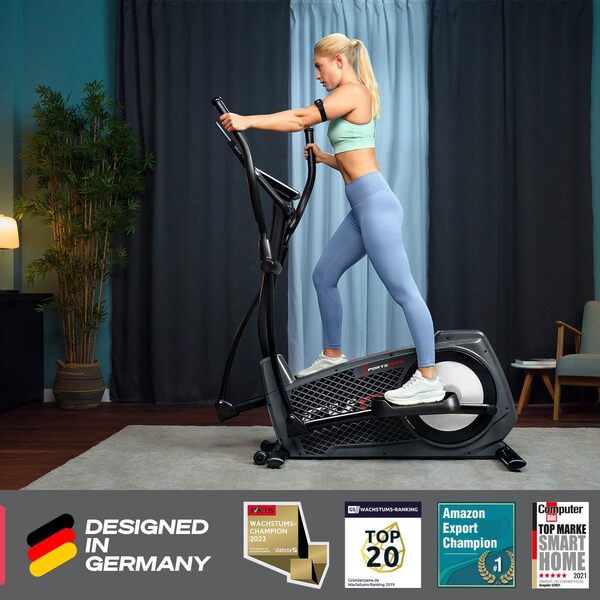 SPORTSTECH - Vélo Elliptique CX2 - Roue d'Inertie 27 kg - Résistance Magnétique 24 Niveaux - Console Bluetooth + Application - sans Fil - L.142 x l.69 x H.171 cm