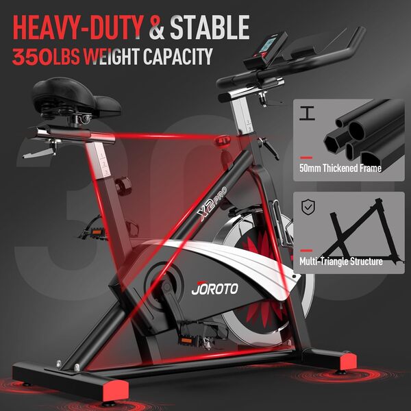 JOROTO X2PRO Vélo d'Appartement Bluetooth Vélo de Fitness Ergomètre avec Résistance Magnétique Réglable et Système de Courroie avec Grand Support Tablette - Capacité de Charge 160KG