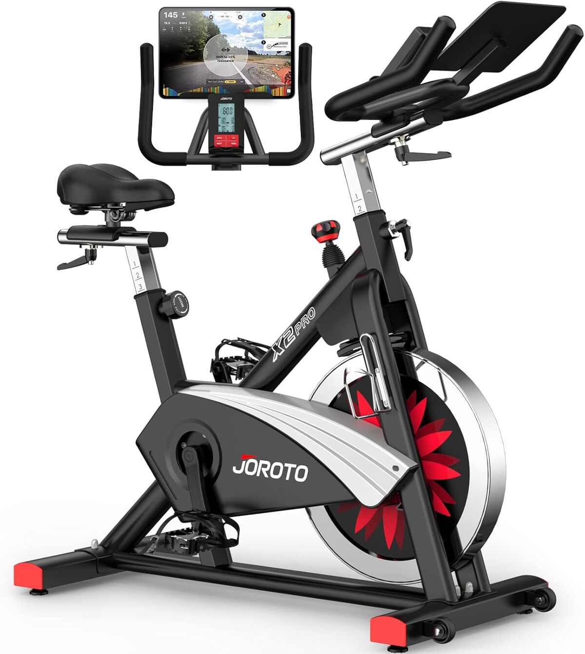 Test du vélo d'appartement JOROTO X2PRO : résistance magnétique et support tablette