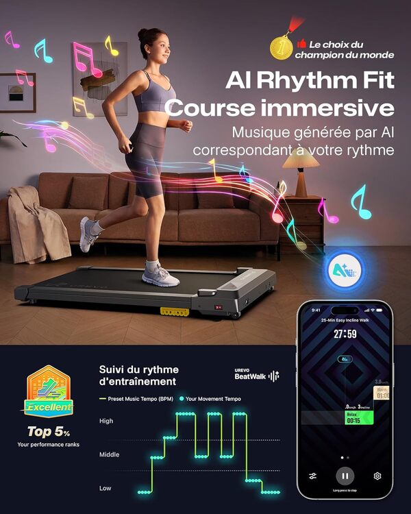 UREVO Tapis de Marche avec Double Absorption des Chocs, Tapis de Course électrique pour Maison avec Télécommande, Tapis Marche sous Le Tableau Compact de 2,25HP