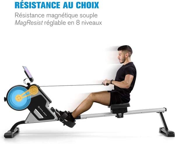 CAPITAL SPORTS Stream M1 - Rameurs d'appartement, Rameur Professionnel : entraînement très Efficace, résistance magnétique à 8 Niveaux, Rail en Aluminium de 105 cm