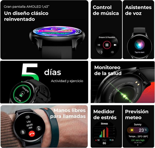 KSIX Core Montre Intelligente de Sport pour Homme et Femme avec appels et Notifications, Bracelet d'activité, cardiofréquencemètre, tensiomètre, podomètre, Moniteur de santé, Application iOS et