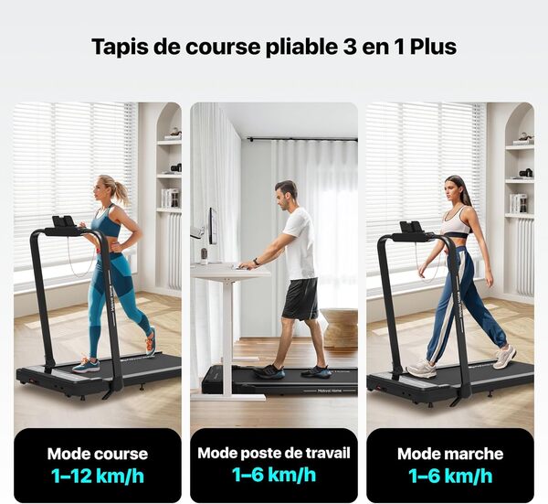 Mobvoi Tapis De Course Smart AI avec L'Application TicSports pour La Maison, Le Bureau, Téléphone, Ordinateur Portable, Grande Surface De Course, 12km/h, 120kg