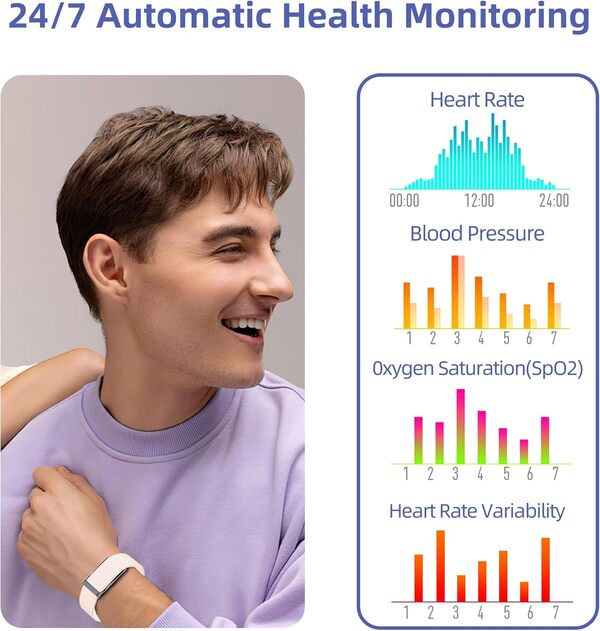 Homme Femme Bracelet Traceur D'activité, IP68 Bracelet de Santé Intelligent Sans avec APP Gratuite, 127 +Sportifs, Surveillance Continue l'hypertension Artérielle, Fréquence Cardiaque, Oxygène, Stress