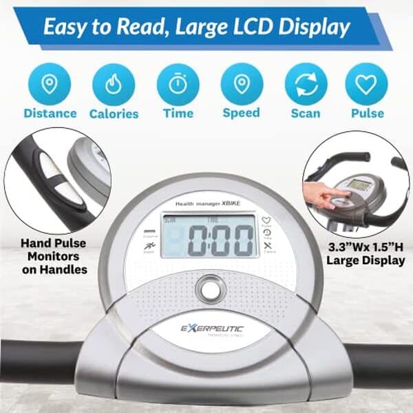 Découvrez le vélo pliable Exerpeutic avec freinage magnétique innovant et capteurs de pouls intégrés pour une expérience de cyclisme exceptionnelle en toute circonstance.